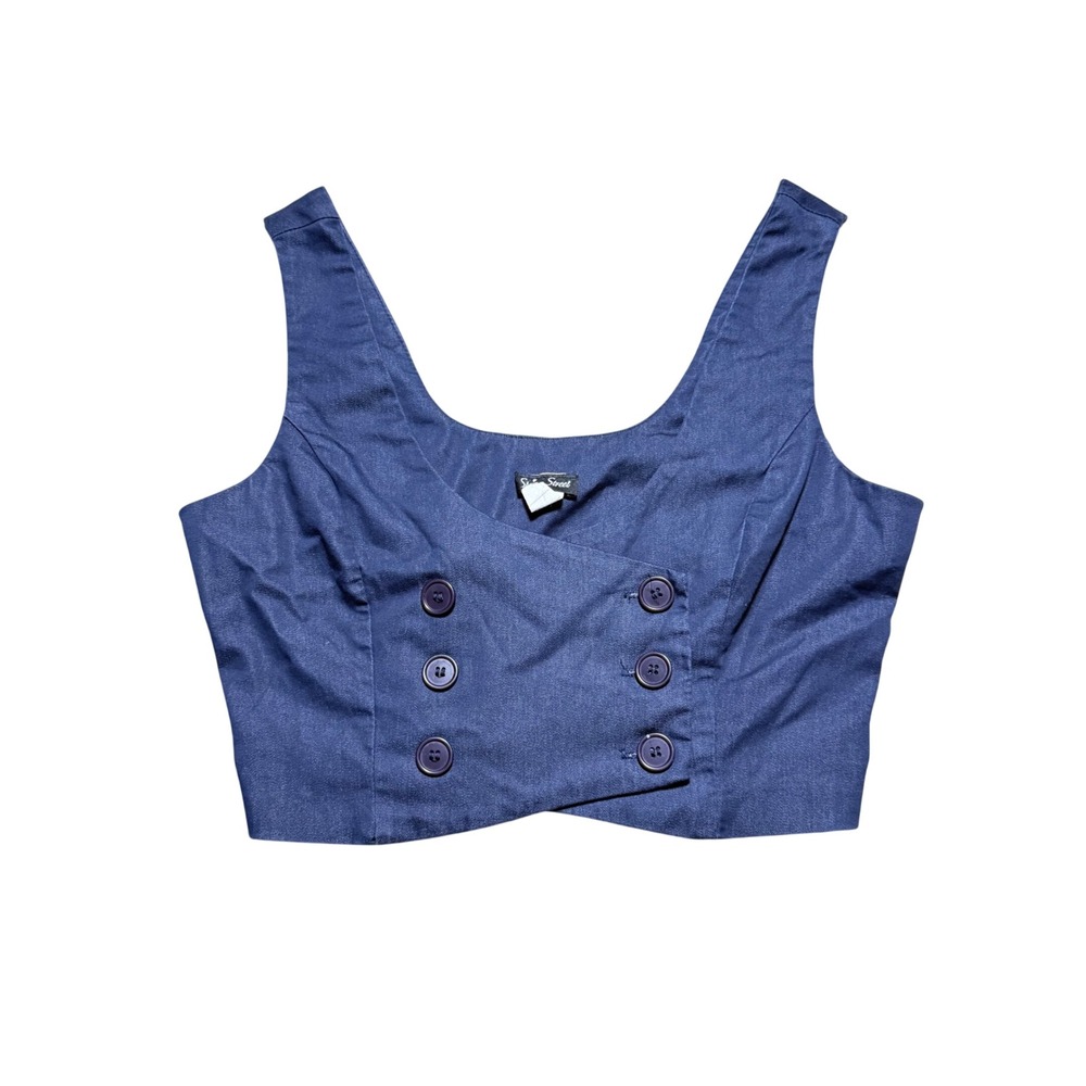 Spring Street Navy Blue Double Breasted Crop Top
